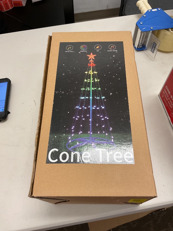 Photo 1 of Minetom 7.5 Ft Smart Christmas Cone Tree, 130 C6 LED Lights with Star Topper, Music Sync, App & Remote Control, DIY Lighting, Timer, Waterproof for Indoor/Outdoor Decorations