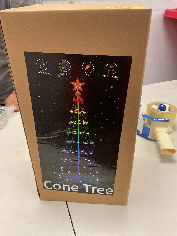 Photo 1 of Minetom 7.5 Ft Smart Christmas Cone Tree, 130 C6 LED Lights with Star Topper, Music Sync, App & Remote Control, DIY Lighting, Timer, Waterproof for Indoor/Outdoor Decorations