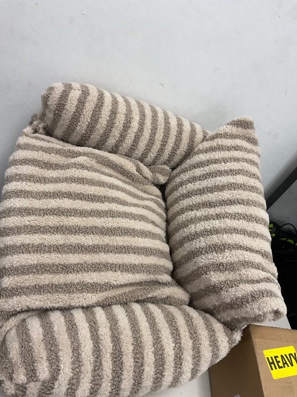 Photo 1 of Dog Bed, pet Bed, 3-Sided Sofa Bed Design, Calming Comfort, Deep Sleep Bed, Faux Sherpa, Striped Pattern, Machine Washable Cover, Cream, XX-Large Size 47.24" x 27.55" x 15.75"