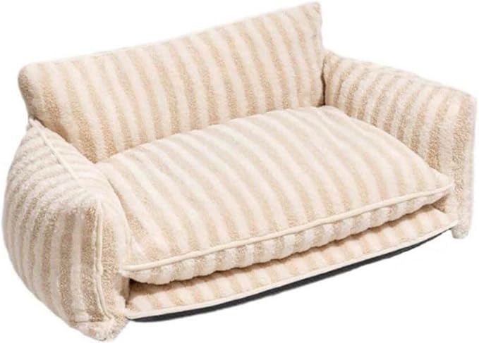 Photo 1 of Dog Bed, pet Bed, 3-Sided Sofa Bed Design, Calming Comfort, Deep Sleep Bed, Faux Sherpa, Striped Pattern, Machine Washable Cover, Cream, XX-Large Size 47.24" x 27.55" x 15.75"