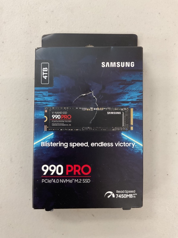 Photo 1 of Samsung 990 PRO SSD 4TB PCIe 4.0 M.2 2280 Internal Solid State Hard Drive, Seq. Read Speeds Up to 7,450 MB/s for High End Computing, Gaming, and Heavy Duty Workstations, MZ-V9P4T0B/AM