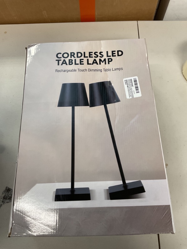 Photo 1 of EMINGSKY 2-Pack LED Cordless Table Lamp 5200mAh Rechargeable Battery Operated Portable Desk Lamps 3 Color Stepless Dimming Up for Restaurant, Bedroom, Outdoor (Grey)
