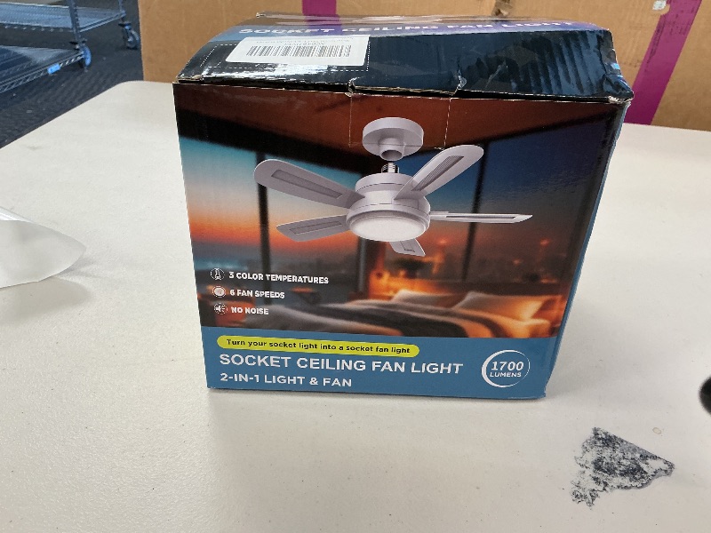 Photo 1 of Hisoo Socket Fan Light with Remote Control, Dimmable LED Ceiling Fan with Lights, 3 Colors 1700 Lumens Light Bulb Screw in Ceiling Fan for Kitchen, Garage etc, Light Bulb Extender Included