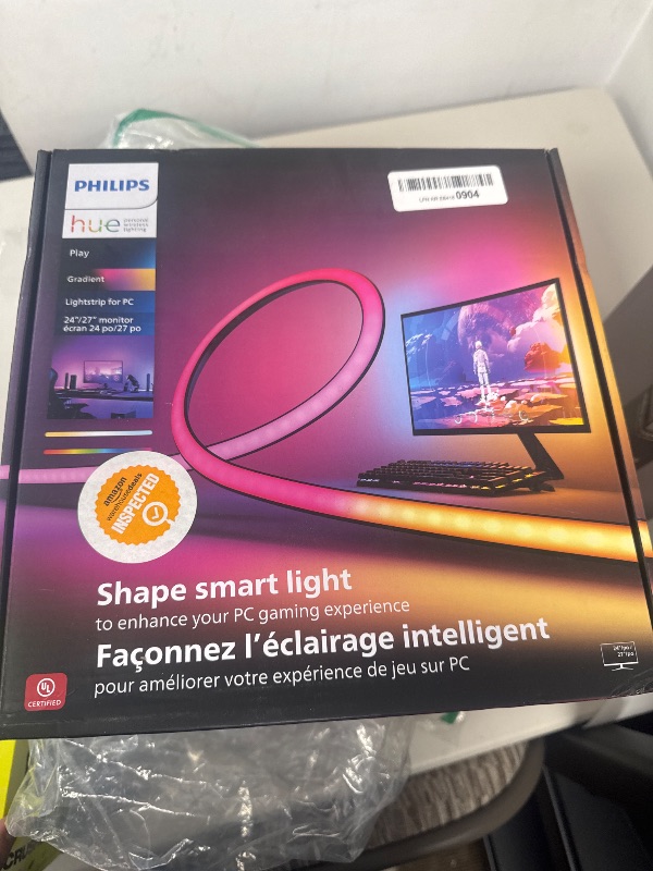 Photo 1 of Philips Hue White and Color Ambiance Gradient PC LED Lightstrip for 24'' to 27'' Monitors Requires Hue Hub, Compatible with Alexa, HomeKit, and Google Assistant, Black (578294)