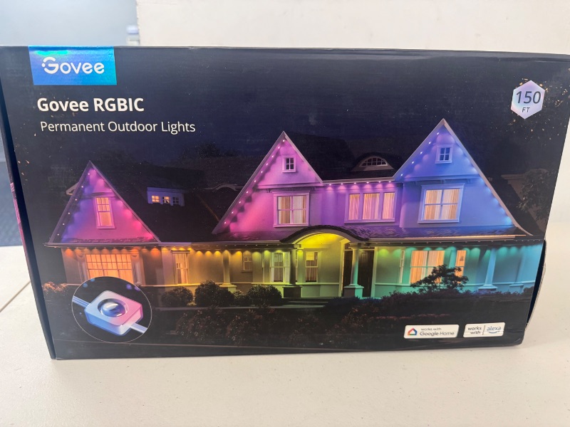 Photo 1 of Govee Permanent Outdoor Lights, Smart RGBIC Outdoor Lights with 75 Scene Modes, 150ft with 108 LED Lights, IP67 Waterproof for Patio Decorations, Work with Alexa, Google Assistant, White