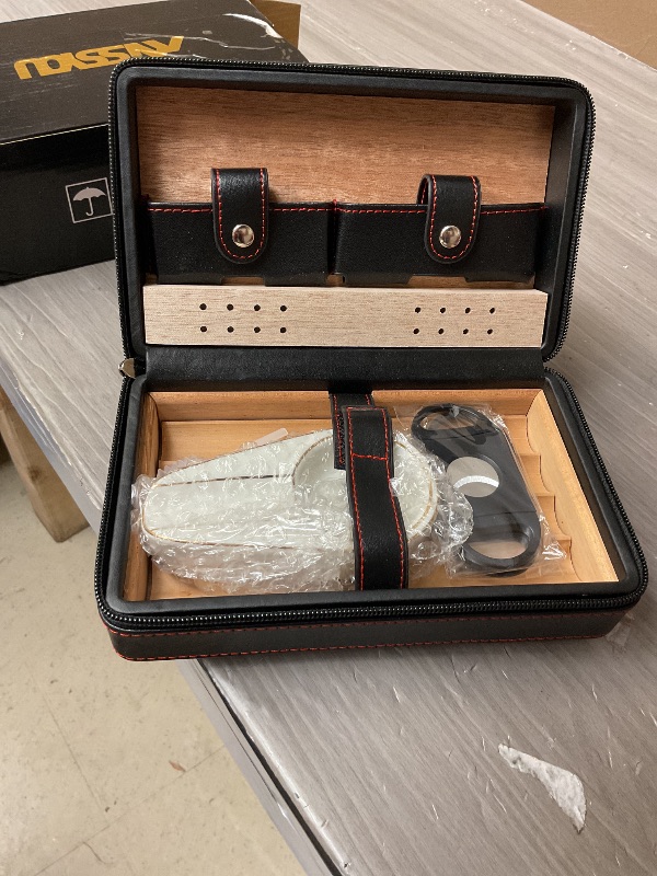 Photo 1 of 3Dhologramfan Cigar Case Travel Humidor Kit,The Leather Cigar Accessories with Cutter, Ashtray & Case Cedar-Lined for Optimal Freshness- Women's Gift Set for Home and Office