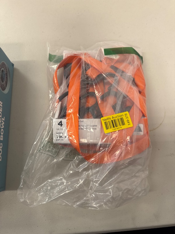 Photo 1 of BLACK+DECKER BDX1004 Black/Orange 1" x 10' Cam-Buckle Tie Down Straps - 300 lb Safe Working Load / 900 lb Break Strength, 4 Pack