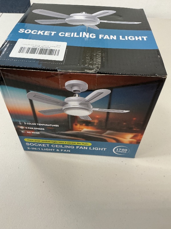 Photo 1 of Socket Fan Light with Remote Control - 1700Lumen Socket Ceiling Fan with LED Light 3 Color 5 Brightness Dimmable, Screw in Light Bulb Ceiling Fan for Bedroom Living Room Kitchen Home Office Garage