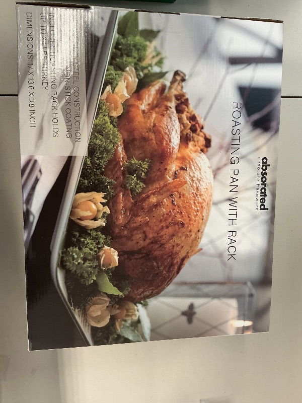 Photo 1 of Absorated Roasting Pan with Rack - 17x13.6 Inch Large Turkey Roaster Pan - Double Ply Non-Stick Coated Turkey Pan for Oven - Hold Up to 24 Lbs Chicken, Gray