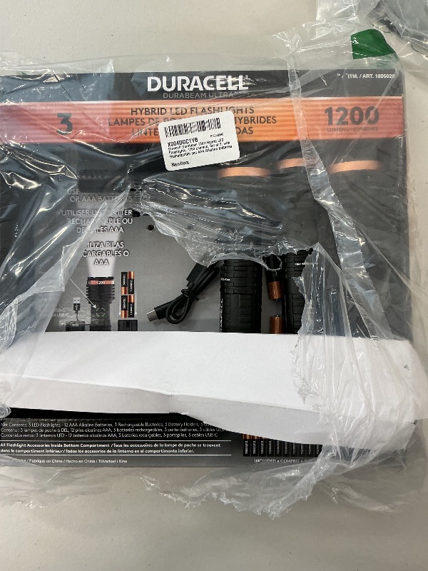 Photo 1 of Duracell Durabeam Ultra Hybrid LED Flashlights, 1200 Lumens, Set of 3, with Rechargeable and AAA Alkaline Batteries