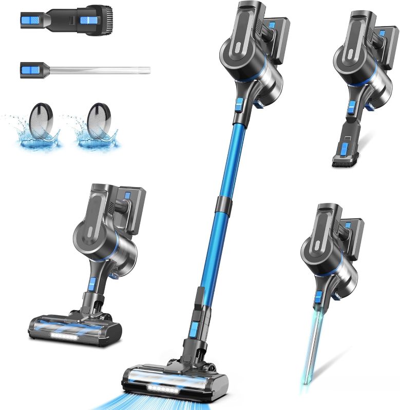 Photo 1 of Cordless Vacuum Cleaner, Powerful Suction Vacuum with 40Kpa 500W Brushless Motor, Lightweight Stick Vacuum Cleaner Max 60 Min Runtime for Carpet and Hard Floor Pet Hair (Blue)