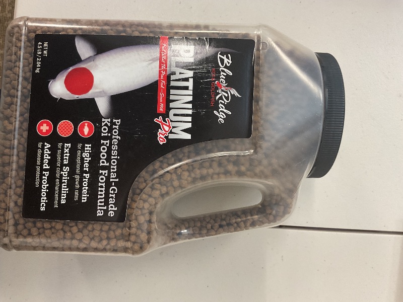 Photo 1 of Blue Ridge Koi Fish Food 4.5lb - Koi Food 3/16” Platinum Pro Formula Goldfish Food, Premium Fish Food for Ponds, Ponds Fish Food, Floating Pond Pellet