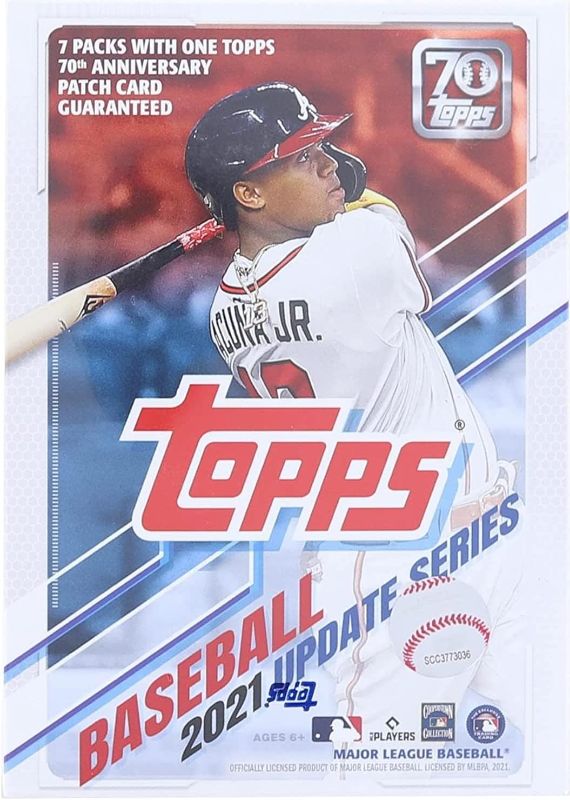 Photo 1 of 2021 Topps Traded and Update Series Baseball Unopened Blaster Box of Packs with 99 Cards including One EXCLUSIVE 70th Anniversary Patch and Possible Rookies Autographs and Jersey Cards