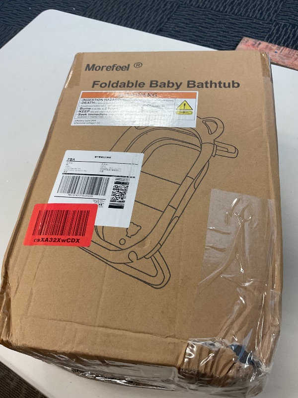 Photo 1 of MoreFeel Collapsible Baby Bathtub for Newborn with Thermometer & 1 Soft Floating Cushion & 1 Bath Net,Portable Travel Bathtub with Drain Hole, Durable Foldable Baby Tubs for Infants to Toddler