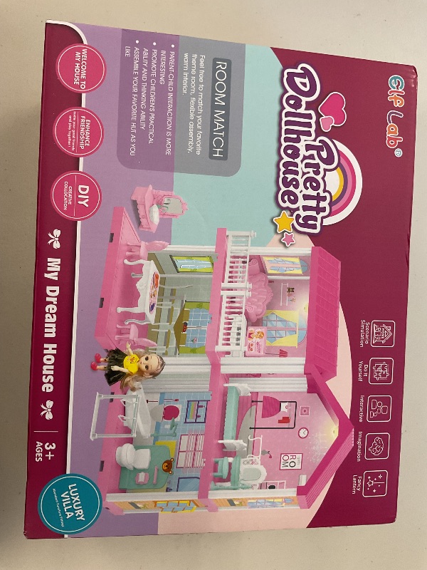 Photo 1 of Dollhouse Kit, Doll House Asseccories and Furniture, DIY Pretend Play Building Playset Toys with Doll and Lights, Princess House for Toddlers, Kids Boys & Girls (4 Rooms)