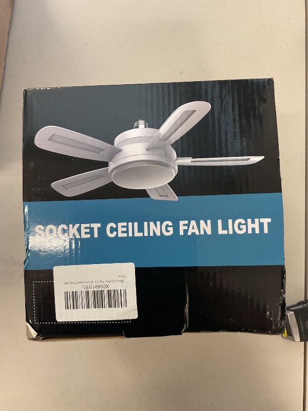 Photo 1 of Hisoo Socket Fan Light with Remote Control, Dimmable LED Ceiling Fan with Lights, 3 Colors 1700 Lumens Light Bulb Screw in Ceiling Fan for Kitchen, Garage etc, Light Bulb Extender Included