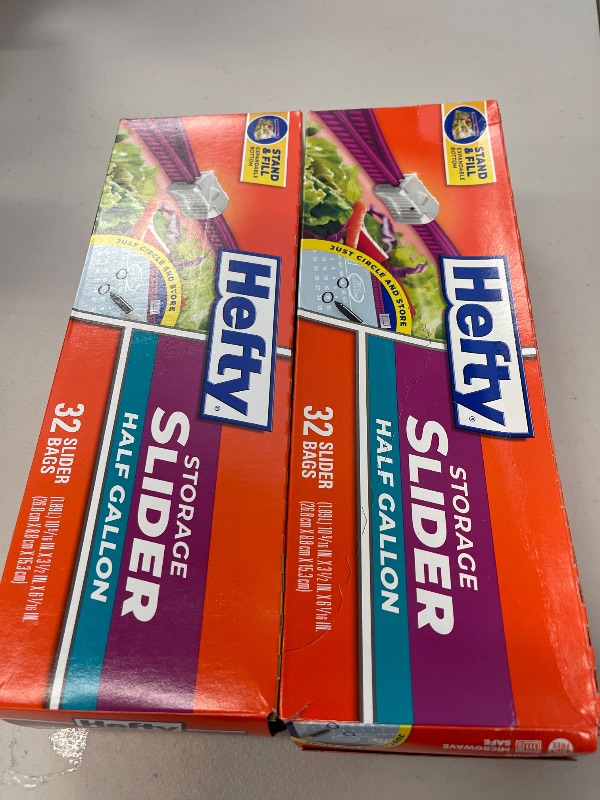 Photo 1 of 2 PACK Hefty Slider Storage Bags, Half Gallon Size, 32 Count EACH PACK
