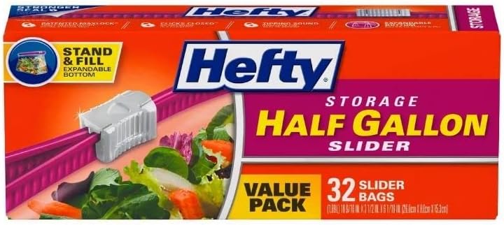 Photo 1 of 2 PACK Hefty Slider Storage Bags, Half Gallon Size, 32 Count EACH PACK

