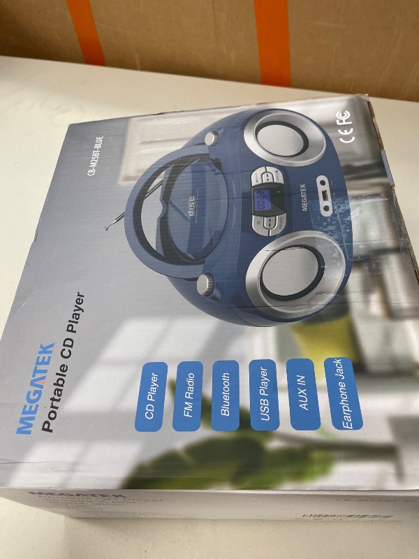 Photo 1 of MEGATEK Portable CD Boombox with FM Stereo Radio, Bluetooth, USB Port, and Backlit LCD Display | CD-R/CD-RW/MP3-CD Compatible | AUX Input | Headphone Jack | Programmable CD Player - Blue Jay