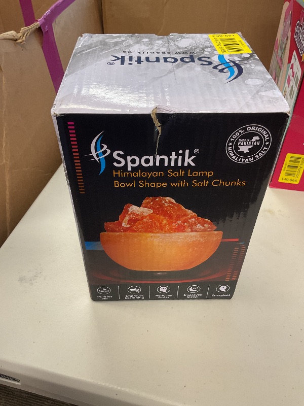 Photo 1 of Spantik Himalayan Salt Lamp Bowl with Natural Crystal Chunks, Dimmer Cord and Classic Wood Base Premium Quality Authentic from Pakistan