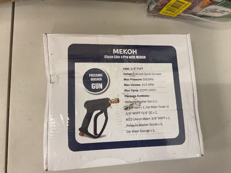 Photo 1 of MEKOH High Pressure Washer Short Gun, 5000 PSI 10.5 GPM Industrial Pressure Power Water Spray Gun, with 5 Nozzle Tips, 1/4'' Outlet, 3/8'' Quick Connect?M22-14mm Fitting, PTFE Tape and Car Sponge