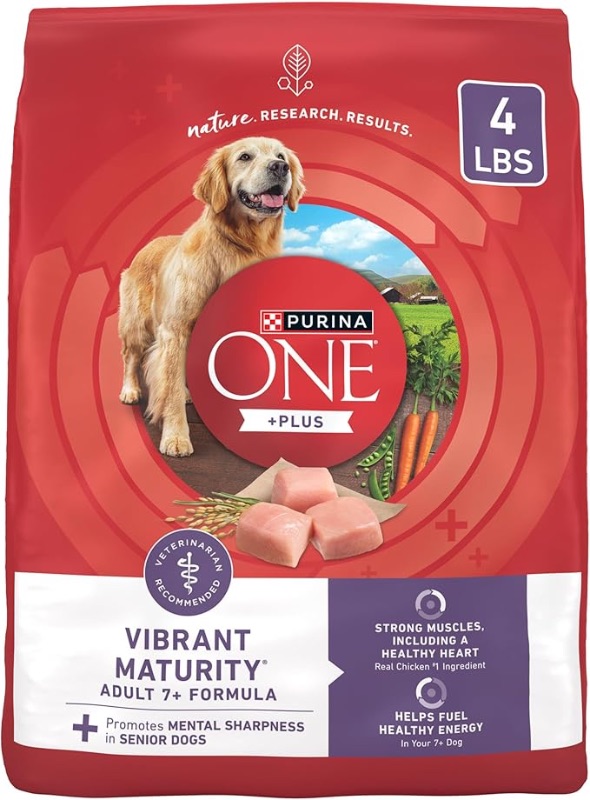 Photo 1 of Purina ONE High Protein Dry Senior Dog Food Plus Vibrant Maturity Adult 7 Plus Formula - (Pack of 4) 4 lb. Bags