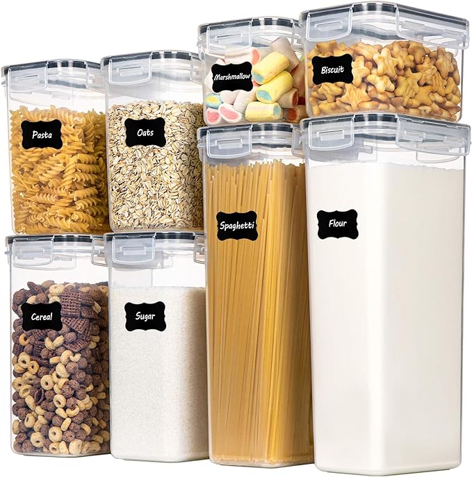 Photo 1 of CHEFSTORY Airtight Food Storage Containers with Lids, 8 PCS Plastic Storage Canisters for Kitchen & Pantry Organization,Dry Food Canisters for Flour, Sugar and Cereal