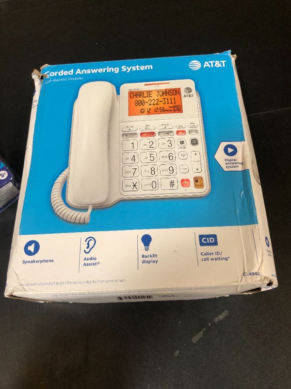 Photo 1 of AT&T CL4940 Corded Standard Phone with Answering System and Backlit Display, White