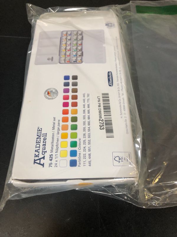 Photo 1 of Schmincke - AKADEMIE Watercolor Paint Box, Full Assortment 24 x 1/1 Pans, 75 425 097, Metal Box, Highly lightfast Colors, fine Artists' Watercolors
