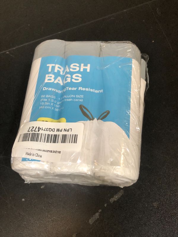 Photo 1 of 120 Counts 1.6 Gallon Mini Drawstring Trash Bags, Small Garbage Bags by KSSKSS, Code a fit 4.5-8 Liter, 1.2-2 Gal, White Trash Bin Liners for Home Office Kitchen Bathroom Bedroom