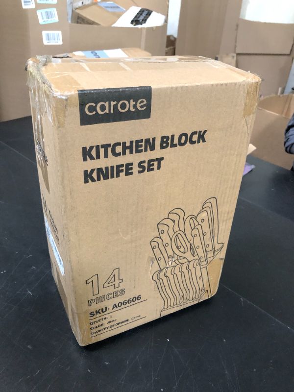 Photo 1 of CAROTE 14 Pieces Knife Set with Block, Forged, High Carbon Stainless Steel Sharp Blade Block Knife Set, Dishwasher Safe Cutlery, Cream