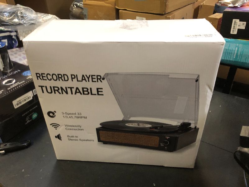 Photo 1 of Vinyl Record Player with Speakers Vintage Turntable for Vinyl Records Belt-Driven Turntable Support 3-Speed, Wireless Playback, Headphone, AUX-in, RCA Line LP Vinyl Players for Sound Enjoyment Black