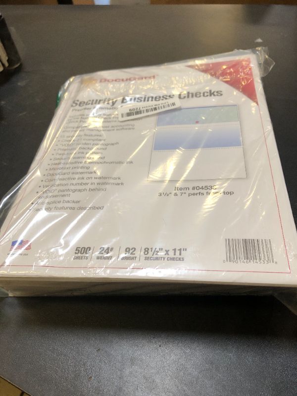 Photo 1 of DocuGard Blue/Green Premier Prismatic Top High Security Check Paper - QuickBooks & Laser/Inkjet Printer Compatible - 13 Security Features - 500 Blank Business Checks (04533)