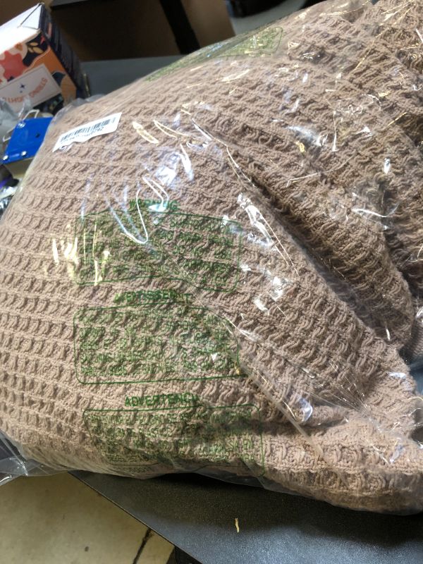 Photo 1 of Bedsure 100% Cotton Blanket Queen Size for Bed - Breathable and Soft, Waffle Weave Blanket for Summer Spring, Tan, 90x90 Inches