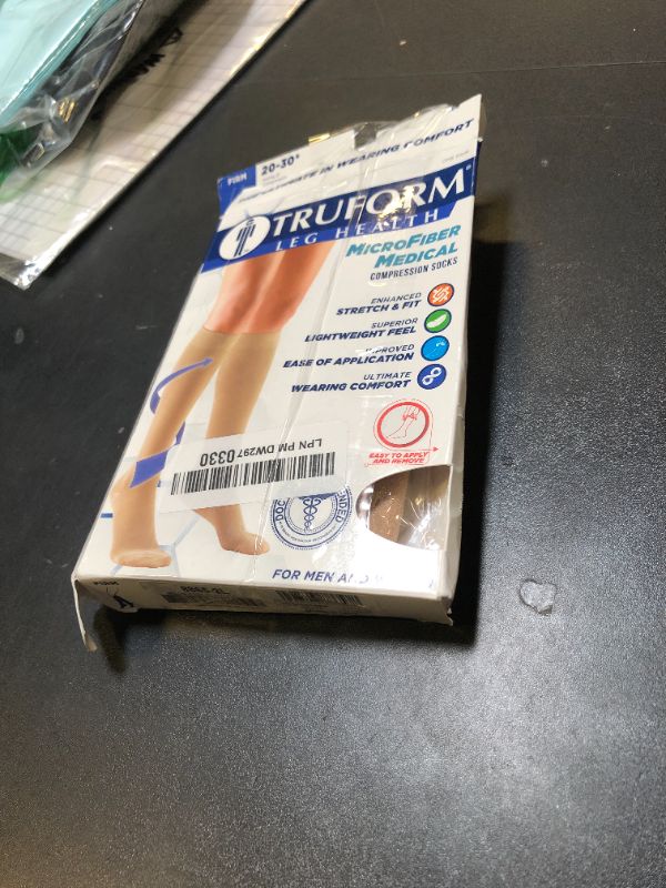 Photo 1 of Truform 20-30 mmHg Compression Stockings for Men and Women, Thigh High Length, Dot-Top, Open Toe, Beige, 2XLarge