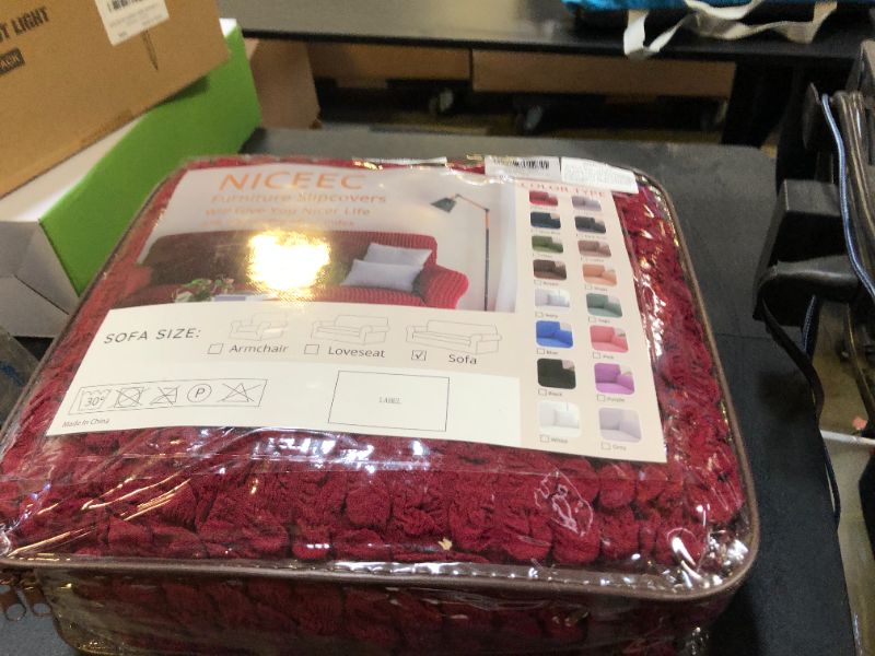 Photo 1 of NICEEC Sofa Slipcover Red Sofa Cover 1 Piece Easy Fitted Sofa Couch Cover Universal High Stretch Durable Furniture Protector with Skirt Country Style (3 Seater Wine Red), Large