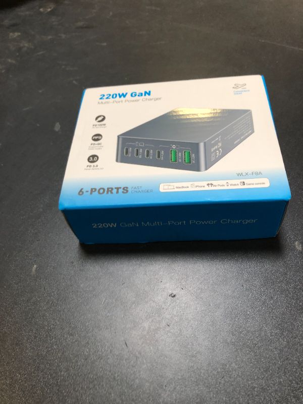 Photo 1 of 220W USB C Charger Block, 6-Port GaN USB C Charging Station with Multiple Fast Charging, Desktop Charger Dock Compatible with iPhone 16, Galaxy 25, MacBook, ipad,Laptop, and Multiple Devices