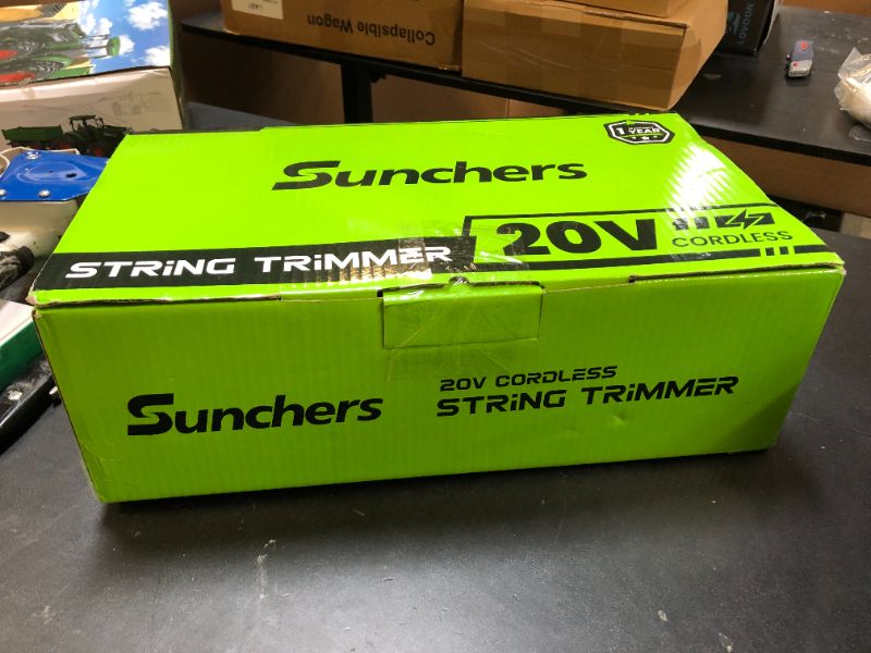 Photo 1 of SUNCHERS 12-inch 20V Cordless String Trimmer with Charger, 2 X 2.0Ah Battery Powered Grass Mover with Auto Line Feed, 2 in 1 Lawn Edger with 8 Pcs Grass Cutter Spool Line and 2 Spool Cap, Green