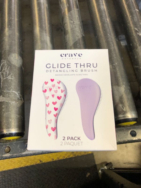 Photo 1 of Crave Naturals Glide Thru Detangling Hair Brush for Adults and Kids - Detangler Hairbrush for Curly or Straight, Wet or Dry Hair - Gentle on Tangles Hair Comb - Purple and Pink Hearts (Pack of 2)