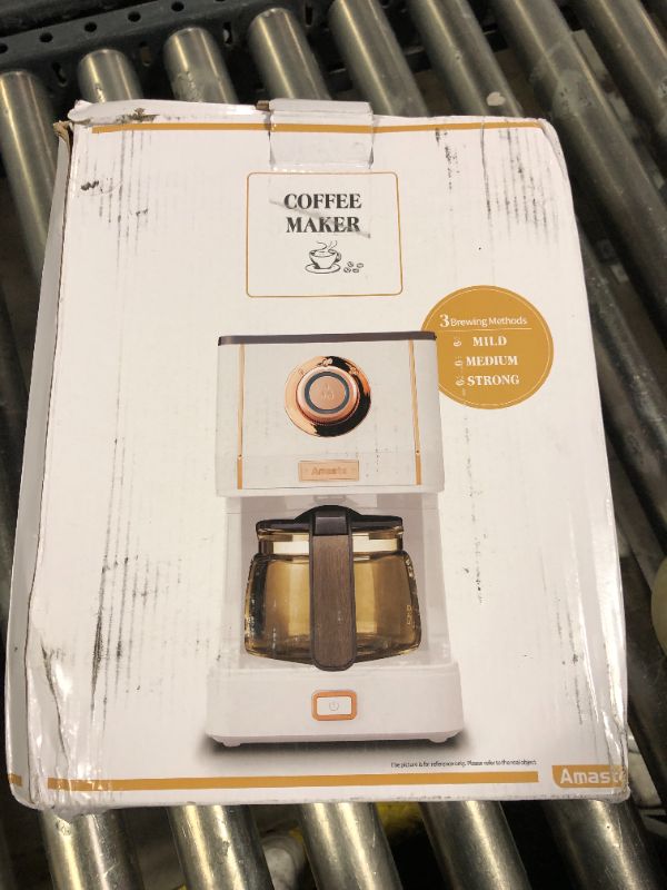 Photo 1 of Amaste Retro Style Coffee Machine with 25 Oz Glass Coffee Pot, Reusable Coffee Filter & Three Brewing Modes, 30minute-warm-keeping, Elegant White with Rose Gold