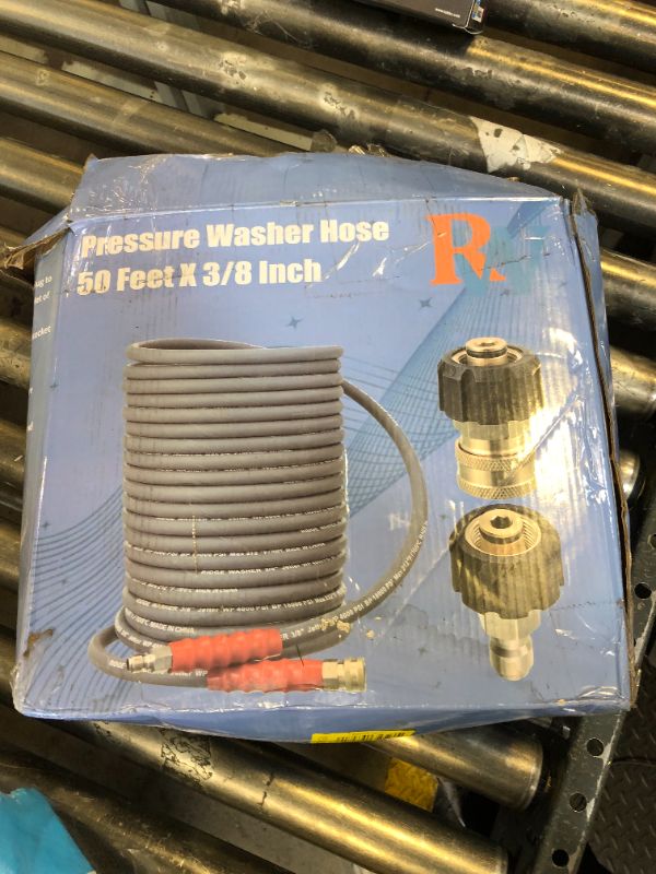 Photo 1 of RIDGE WASHER Pressure Washer Hose 50 Feet X 3/8 Inch for Hot and Cold Water, with M22 14 mm to 3/8 Inch Quick Connect, 4000 PSI