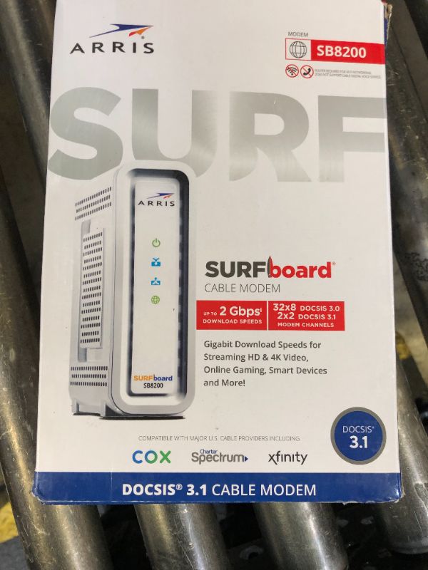 Photo 1 of ARRIS (SB8200) - Cable Modem - Fast DOCSIS 3.1 32x8 Gigabit Cable Modem , Approved for Comcast Xfinity, Cox, Charter Spectrum, & more | 1 Gbps Max Internet Speed, 4 OFDM Channels