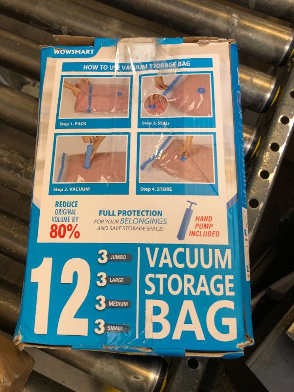 Photo 1 of 12 Space Saver Vacuum Storage Bags, Vacuum Sealed Storage Bags (3 Jumbo/3 Large/3 Medium/3 Small) with Hand Pump, Vacuum Seal Bags for Clothing, Comforters, Pillows, Towel, Blanket Storage, Bedding