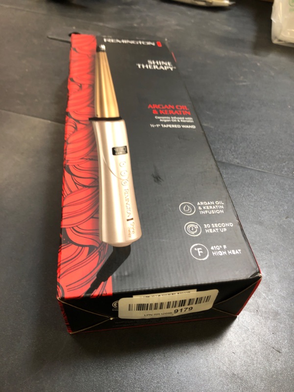 Photo 1 of Remington Shine Therapy Argan Oil & Keratin Infused ½-1 Inch Tapered Curling Wand for Natural Curls, Includes Heat Glove