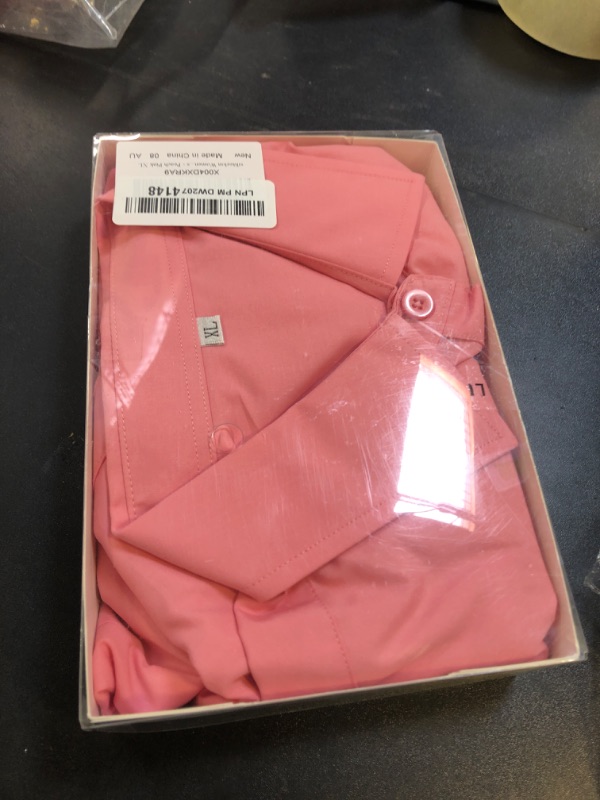 Photo 1 of siliteelon Women's Button Down Shirts Long Sleeve Dress Shirts Wrinkle Free Collared Work Office Solid Blouses Corset Tops - Peach Pink 2XL