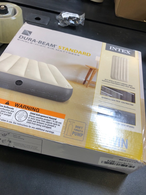 Photo 1 of Intex 64101E Dura-Beam Standard Single-High Air Mattress: Fiber-Tech – Twin Size – 10in Bed Height – 300lb Weight Capacity – Pump Sold Separately