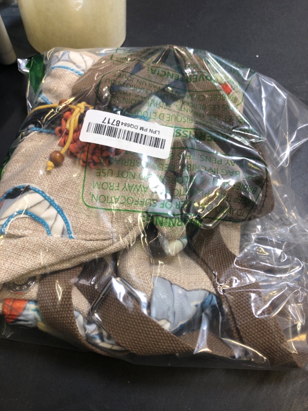 Photo 1 of HUANGGUOSHU Women Cotton Woven Hippie Hemp Boho Canvas Embroidery Multi Pocket Retro Cute Backpack Wallet Backpack?Maiden?