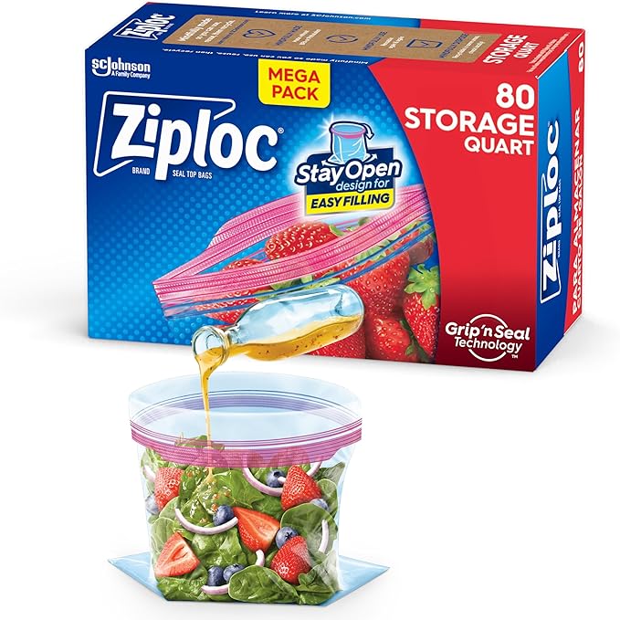 Photo 1 of Ziploc Quart Food Storage Bags, Stay Open Design with Stand-Up Bottom, Easy to Fill, 30 Count
