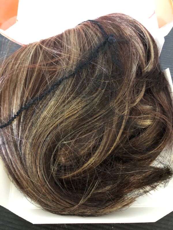 Photo 1 of Hair Toppers for Women, 11 Inch Toppers with Thinning Hair 360° 3D Cover Short Bob Wig with Clip in Bangs Pieces for Women (Dark Brown Mixed Blonde)