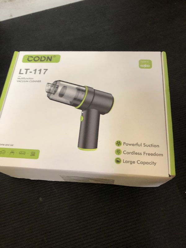 Photo 1 of CODN Handheld Car Vacuum Portable Cordless 12000PA, 2 in 1 Handheld Vacuum Cleaner and Air Duster with Multi-Nozzles and LED Light, Mini Hand Held Vacuum Rechargeable for Home, Car, Office, Pet Hair